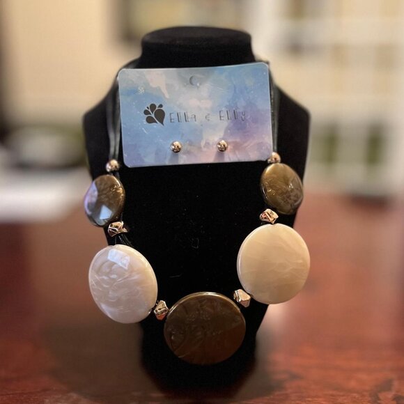 Ella & Elly Cream & Brown Statement Necklace & Earring Set NEW!!!! - Picture 1 of 2